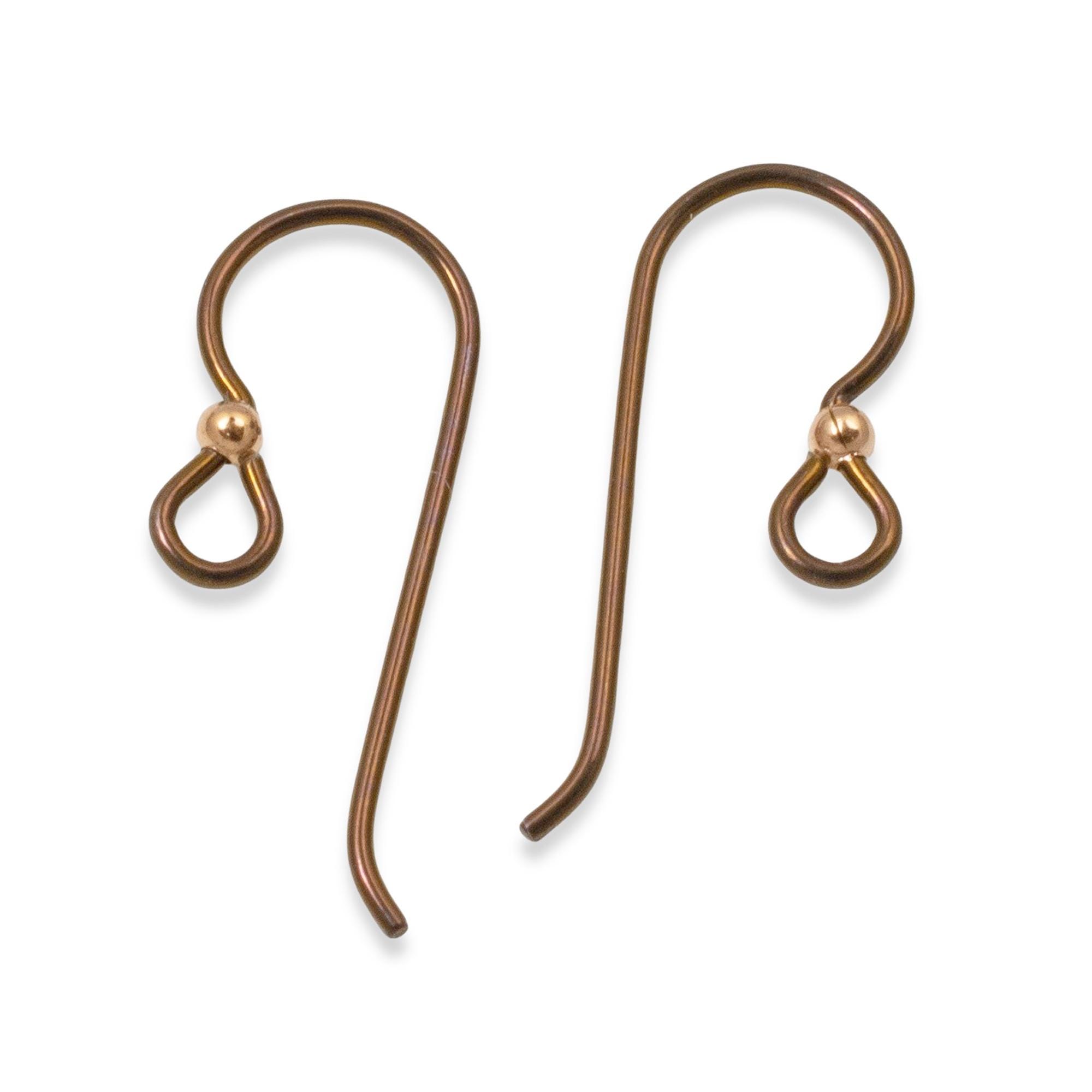 Hypoallergenic Bronze Niobium Ear Wires + Copper Bead Accent 10-Pack, Professional USA Made Supplies