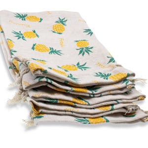 Pineapple Drawstring Bags: Tropical Party Favor Pouches Gift Bags for Jewelry Soap Candy 5x7 Burlap Style 5-Pack