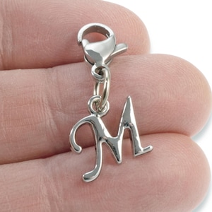 Elegant Silver Cursive 'M' Clip-On Charm with Lobster Clasp - Personalized Initial Dangle for Accessories
