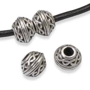 Celtic Large Hole Beads: Antique Silver Rope Pattern for Leather Cord 4-Pack