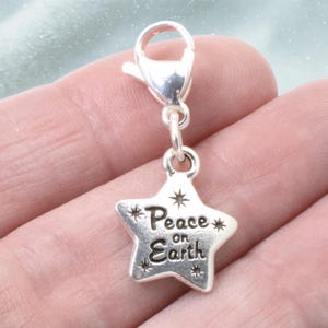 Silver Peace on Earth Clip-On Charm, Christmas Holiday, Spiritual Jewelry Gift