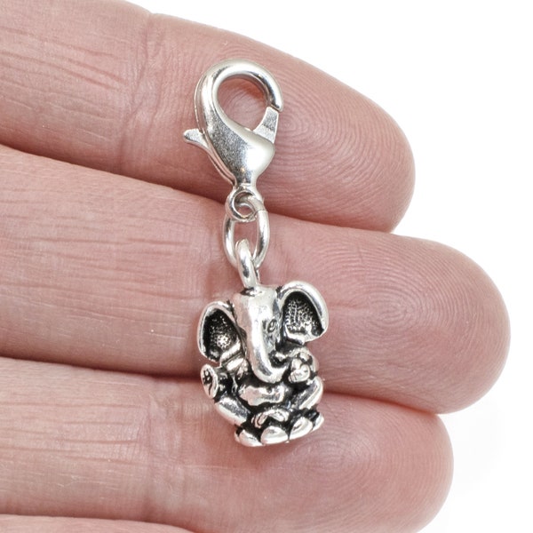 Ganesh Elephant Clip-on Charm, Silver Hindu Deity Accessory for Purse & Jewelry, Good Luck Gift