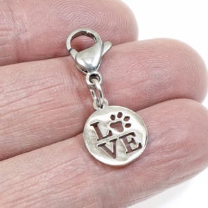 Stainless Steel Paw Print Love Charm | Clip-on for Dog Collars & Accessories | Pet Lover Gift