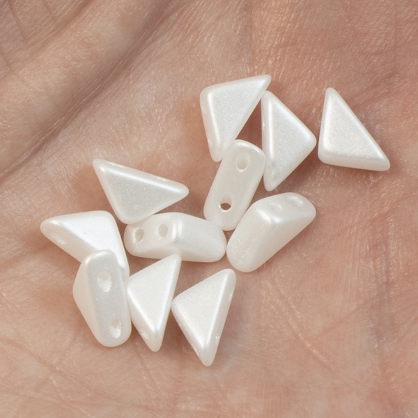 50 White Airy Pearl Tango Triangle Beads, 6mm 2-Hole Czech Glass for DIY Jewelry, Creative Crafting Gift