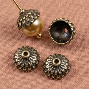 Acorn Bead Caps: Antique Brass Autumn Jewelry Findings Fall Jewelry Making 20-Pack