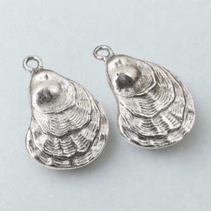 Silver Oyster Charms, 2Pc Coastal Shell Pendants for Ocean-Inspired Jewelry, Beachy Earrings, Necklace Pendants, Nunn Design