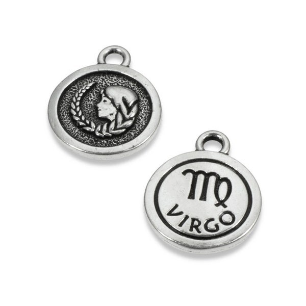 2 Silver Virgo Charms, TierraCast Astrological Zodiac Set for Jewelry Making, Thoughtful Star Sign Gift