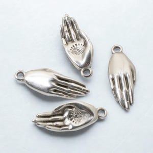 Evil Eye Hand Pendant, 4-Pack Silver Mystical Eye Palm Protection Symbol, Spiritual Jewelry Making Supply, European Zamak image 5