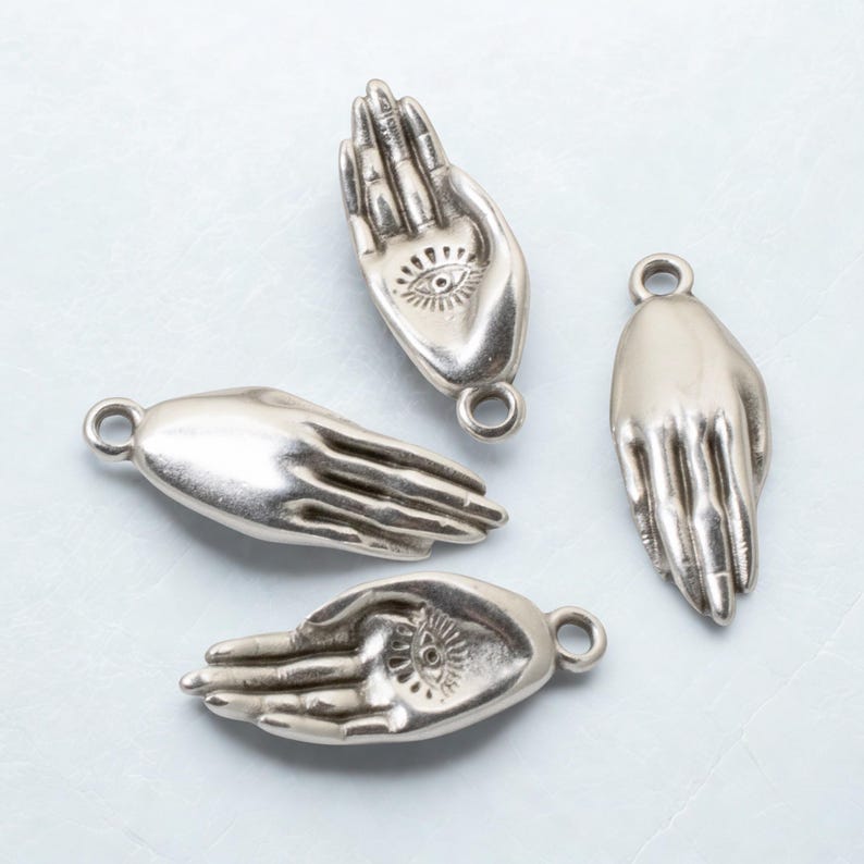 Evil Eye Hand Pendant, 4-Pack Silver Mystical Eye Palm Protection Symbol, Spiritual Jewelry Making Supply, European Zamak image 5
