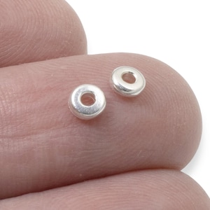 Silver Disk Beads 4mm, 50 Tiny Heishi Spacer Beads for Jewelry Making, Bright Silver Pewter, Contemporary DIY Craft Supplies