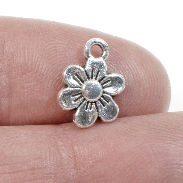 Silver Daisy Flower Charms, Bulk Metal Floral Drops 50/Pkg