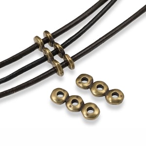 4 Antique Brass Nugget 3 Hole Bars, TierraCast 7mm Link Spacer for Leather Cord