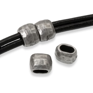 Antique Pewter Hammered Barrel Leather Crimp Beads, 4x2mm Hole Size, 10-Pack TierraCast Design