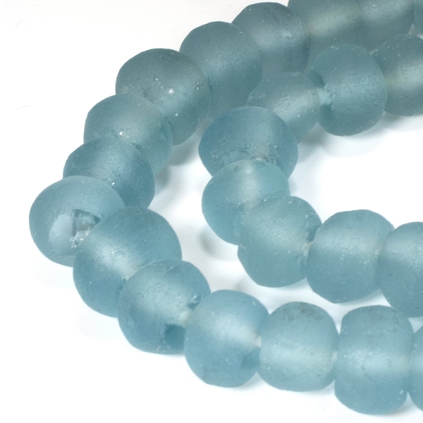 Aqua Blue Green Recycled Glass Beads - Matte Sea Glass Finish - Artisan Jewelry Supplies - Eco-Friendly Crafting Gift