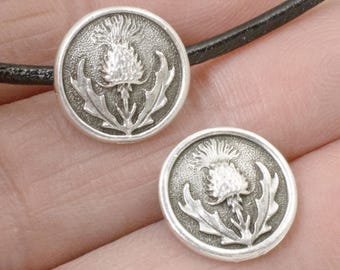 Antique Silver Thistle Buttons 14mm, 4-Pack Leather Jewelry & Craft Supplies