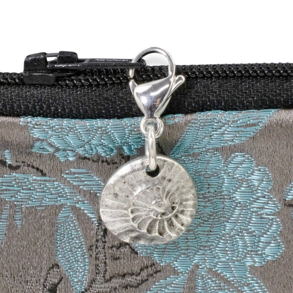 Silver Fossil Clip-on Charm, Prehistoric Accessory for Bags and Jewelry, Unique Geology and Science Lover's Gift