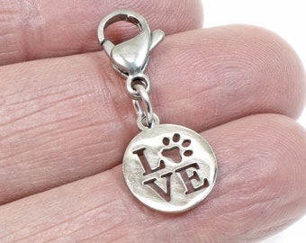 Paw Print Love Charm, Stainless Steel Clip-On for Dog Collars & Accessories, Ideal Gift for Pet Lover