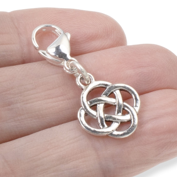 Silver Celtic Knot Clip-On Charm, Timeless Elegance Design + Lobster Clasp, Versatile Accessory for Bracelets and Bags, Meaningful Gift Idea