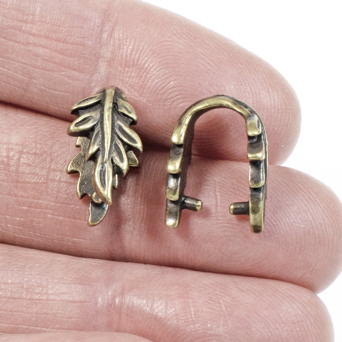 Antique Brass Leaf Pinch Bails Tierracast Botanical Pendant Etsy