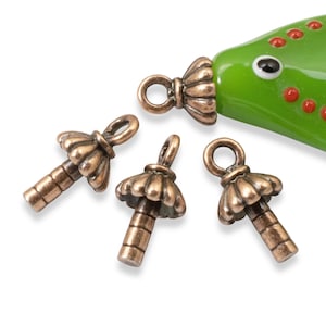 Antique Copper Joy Glue-In Caps 3mm Peg, TierraCast Large Hole Bead Bails, Pendant Maker 4-Pack