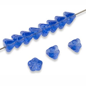 50 Baby Bell Flower Beads - Sapphire Blue - Czech Glass - 4x6mm Small Flowers - Jewelry Making - Craft Supplies