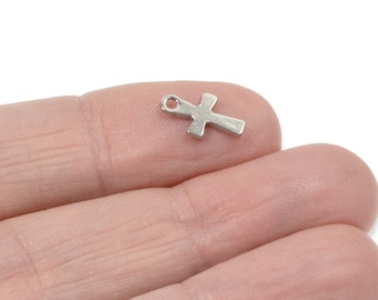 15 Stainless Steel Mini Cross Charms, Dainty Spiritual Jewelry Embellishment, Meaningful Christian Gift