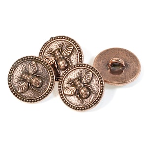 Antique Copper Bee Buttons by TierraCast. 4-Pack with Loop Shank for Jewelry Apparel