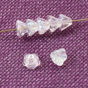 25 Crystal Clear AB Bell Flower Beads - Czech Glass for Jewelry Making - 6x8mm - Perfect for Earrings, Bracelets, Necklaces, Gifts