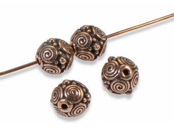 4 Copper Spiral 8mm Round Beads, TierraCast Pewter Beads for Jewelry Making and Crafts, Beading Supplies for DIY Jewelry