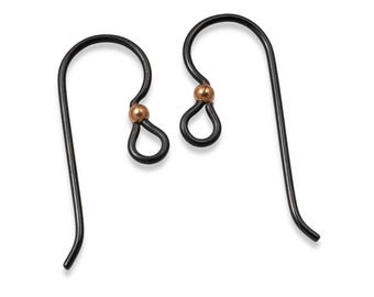 Black Niobium Ear Wires + Copper Accent Bead, Hypoallergenic Earring Hooks for Sensitive Ears