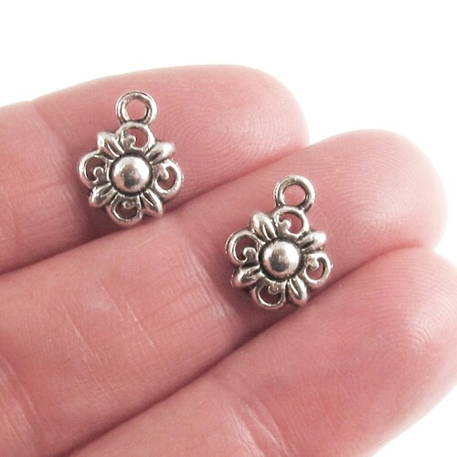 Silver Small Flower Charms Metal Floral Bulk Charms 50 Etsy