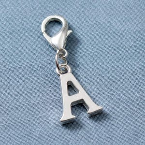 Silver Block Letter A Clip On Charm: Bold Initial Dangle Lobster Clasp Personalized Journal Bracelet