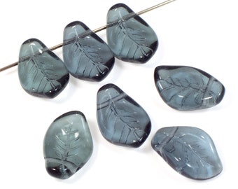 25 Montana Blue Leaf Beads, Elegant Czech Glass Curved Leaves for DIY Jewelry, Unique Beading Gift