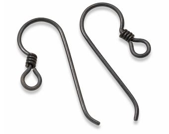 Black Niobium Ear Wires + Black Coil, 10-Pack Hypoallergenic Earring Hooks, USA Made, For Sensitive Ears