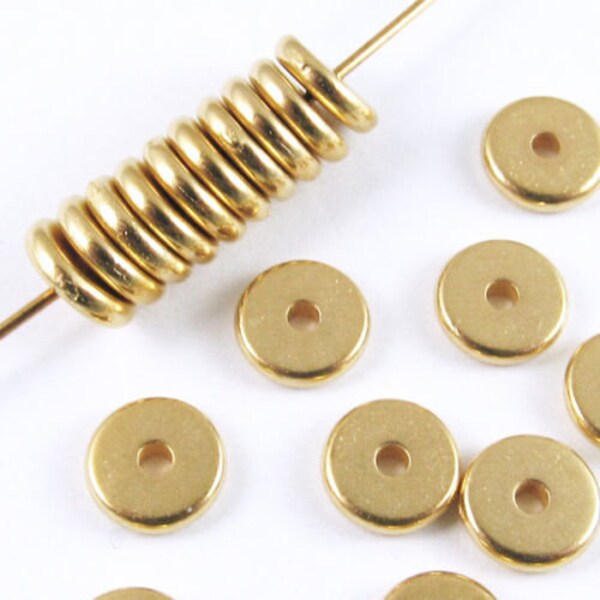 25 Bright Gold 7mm Disk Spacer, TierraCast Contemporary Beads for DIY Jewelry, Unique Crafters Gift