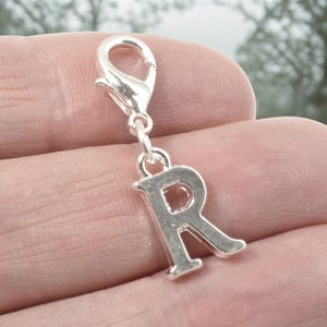 Silver Letter R Charm, Initial Alphabet Clip-On, Personalized Jewelry, Custom Initial Charm, Gift for Her, Block Letter Style