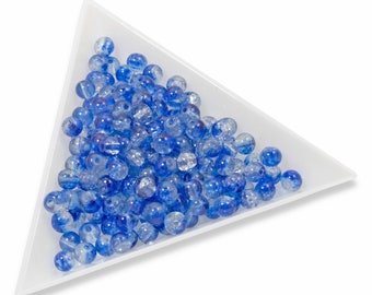 4mm Blue & Clear Round Glass Crackle Beads | Two-Tone Double Color 200/Pkg