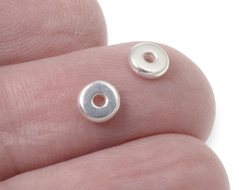 Bright Silver 5mm Disk Spacers, 25-Pack Contemporary Heishi TierraCast Beads for Minimalist Jewelry Making