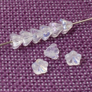 Crystal Clear AB Baby Bell Flower Beads, Czech Glass, 50-Pack 4x6mm for DIY Jewelry and Crafts