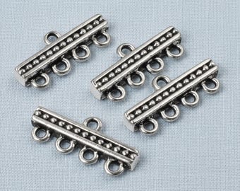 Silver 4-to-1 Beaded Connector Links, 4-Pack Pewter Bridal Jewelry Finding, Multi-Strand Necklace Bracelet Component, Designed by TierraCast