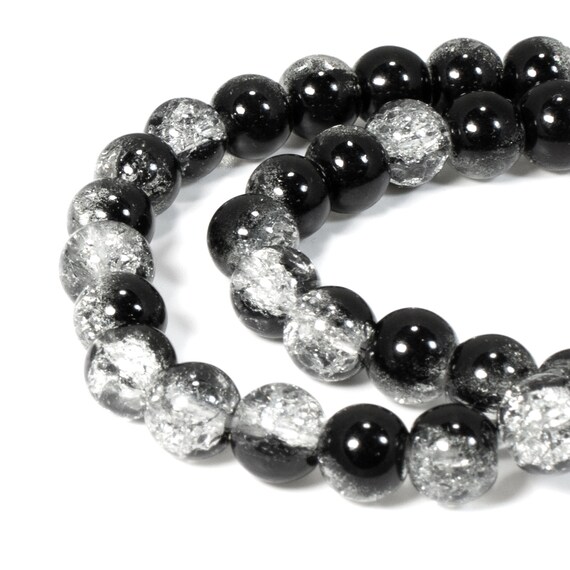 8mm Black & Clear Crackle Glass Round Beads Two-tone Double - Etsy