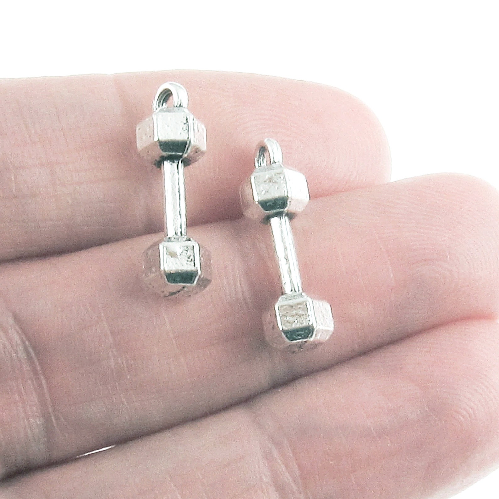 Silver Barbell Charms Metal Dumbbell Weight Workout Charm Etsy