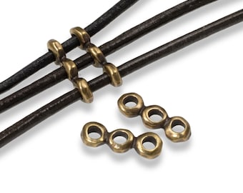 4 Antique Brass 3-Hole Spacer Bars - TierraCast 5mm Nugget Spacers - Multi-Strand Jewelry Making - For 2mm Leather Cord