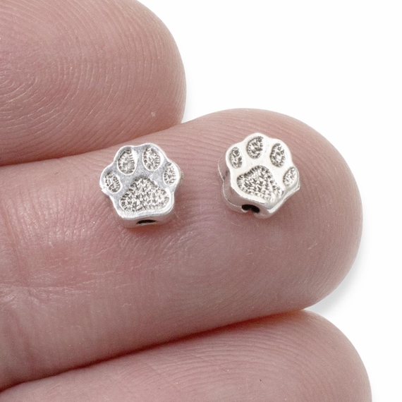 Silver Paw Print Beads, TierraCast Designed 10-Pack Dog-Themed Jewelry Crafting Pet Lover Gift