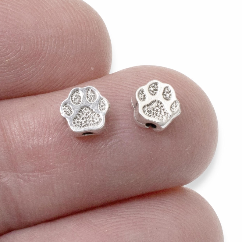 Silver Paw Print Beads, TierraCast Designed 10-Pack Dog-Themed Jewelry Crafting Pet Lover Gift image 1