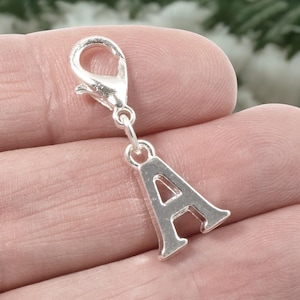 Silver Letter A Charm, Initial Alphabet Clip-On, Personalized Jewelry, Custom Initial Charm, Gift for Her, Block Letter Style
