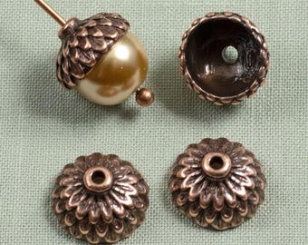 Acorn Bead Caps: Antique Copper Autumn Jewelry Findings 4-Pack, TierraCast Design for Autumn and Fall Jewelry
