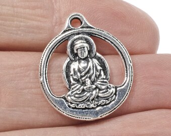 2 Silver Buddha Pendants, TierraCast Lotus Yoga Meditation Charm, Spiritual Gift, Yoga Meditation Jewelry