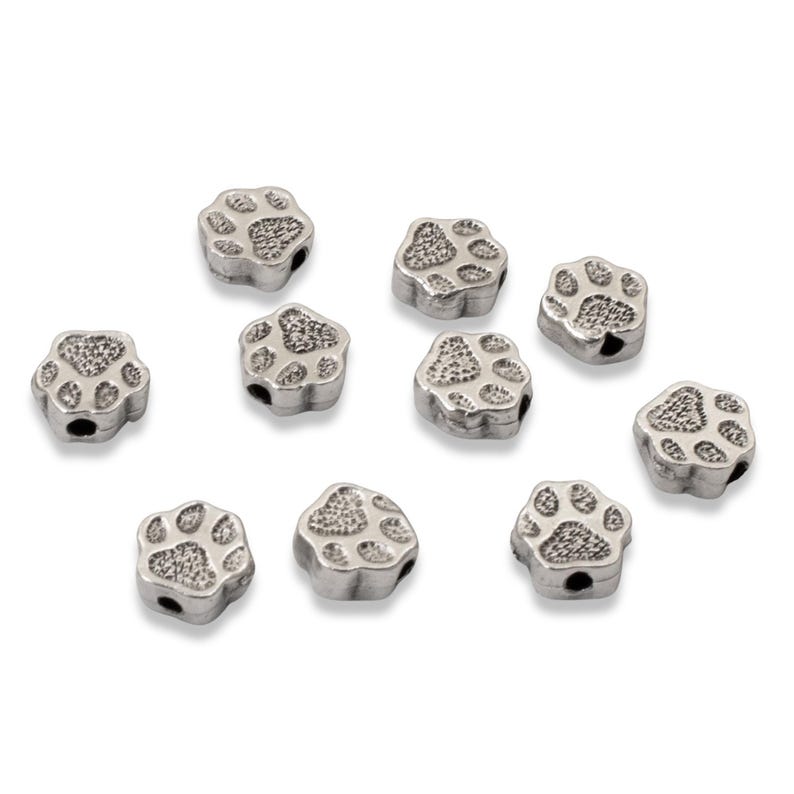 Silver Paw Print Beads, TierraCast Designed 10-Pack Dog-Themed Jewelry Crafting Pet Lover Gift image 6