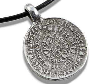 Silver Phaistos Disc Pendant: Ancient Greek Mystery Charm 25mm Double-Sided Undeciphered Script Historical Archaeology Jewelry 1Pc